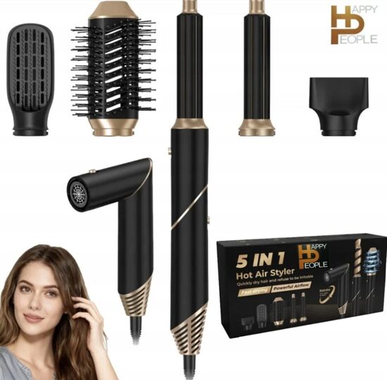 Formuojantis plaukų džiovintuvas su 5 antgaliais, juodas-auksas